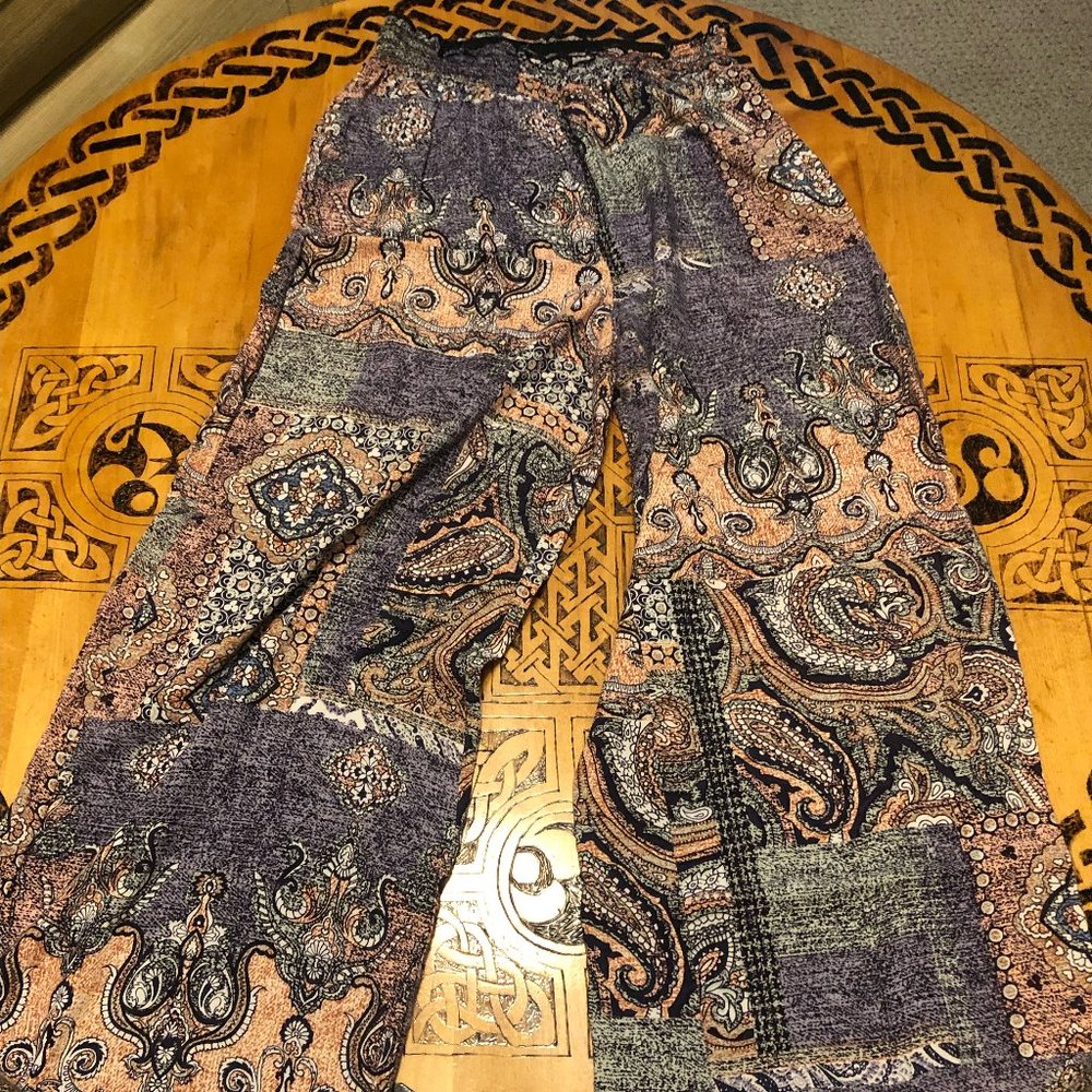 Boho multi-colored wide leg pants